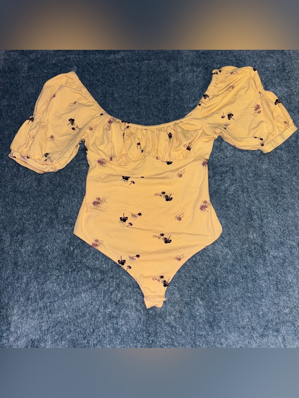Free People “Play Date” in Buttercup Yellow & Floral Bodysuit Women’s Medium